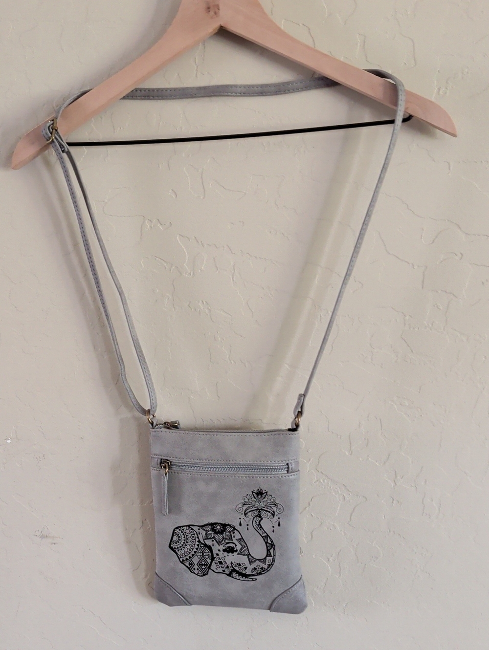 Gray Crossbody Bag with Elephant Print